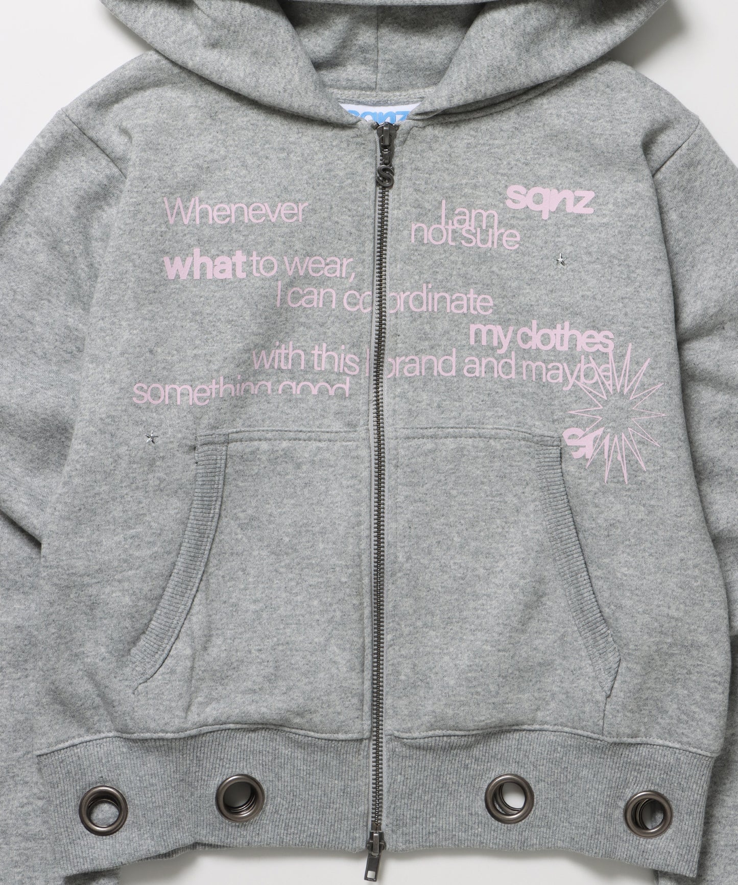 sqnz eyelet fit zip pk / レディース ジップパーカー フーディ ハトメ スタッズ ダフルジップ 裏起毛≪SET UP着用可能≫ グレー