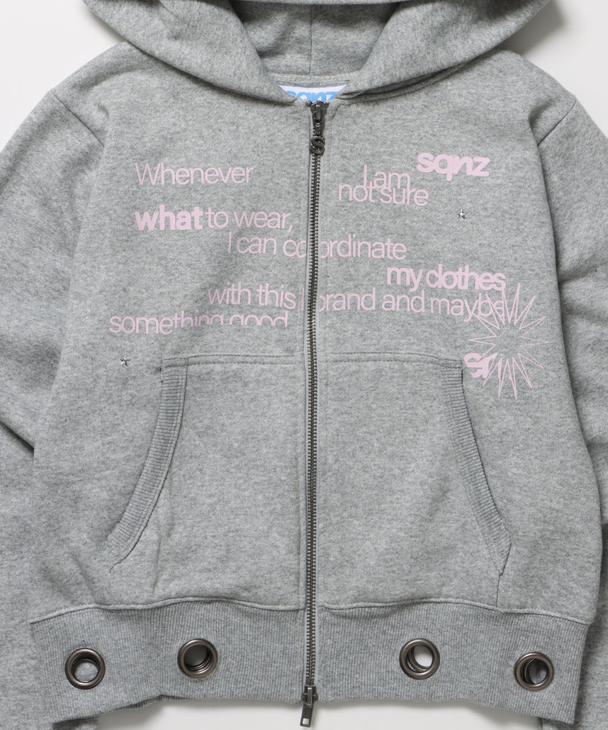 sqnz eyelet fit zip pk / レディース ジップパーカー フーディ ハトメ スタッズ ダフルジップ 裏起毛≪SET UP着用可能≫ グレー
