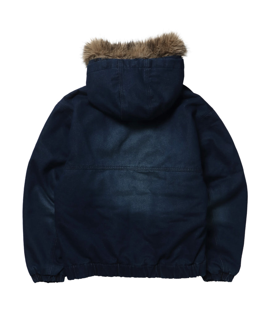 FUR DENIM HOODIE JKT / デニム ジャケット ファー 中綿 ダブルジップ フーディ ブルー