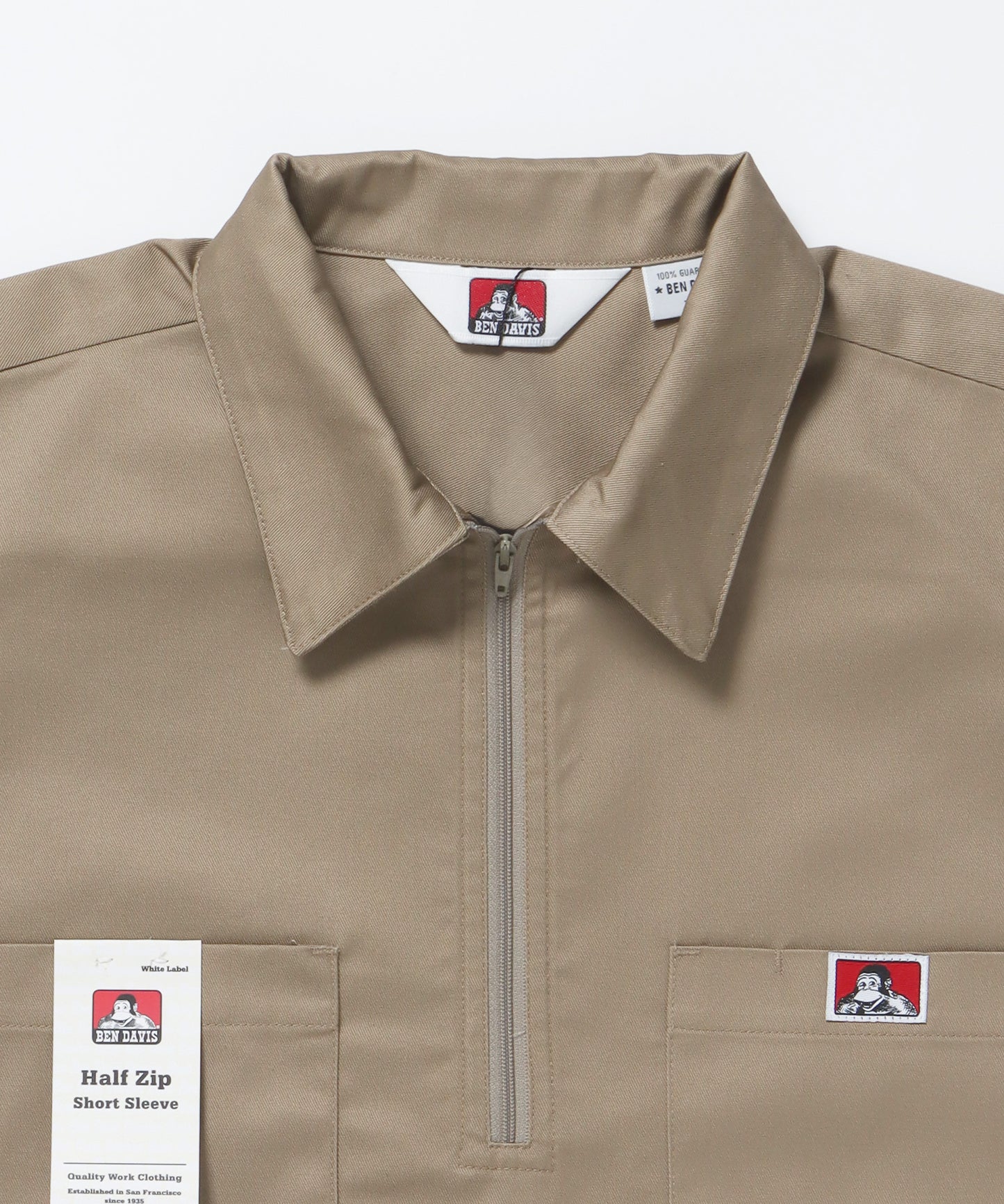 1/2ZIP S/S SHIRT / ハーフジップ シャツ 半袖 クルーネック ワンポイント ピス ワンポイント 【セットアップ着用可能】 ベージュ
