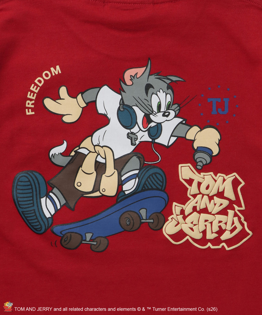 TJ SKATE BOARD TEE / トムとジェリー Tシャツ 半袖 クルーネック プリント オーバーサイズ レッド