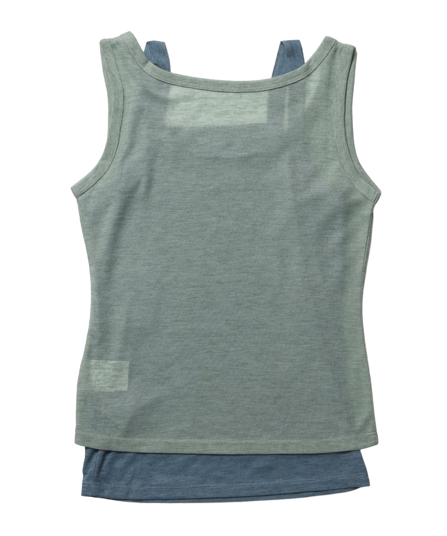 sqnz sheer layered tank / レディース シアー レイヤード ピスネーム メタルプレート タンクトップ クルーネック グリーン