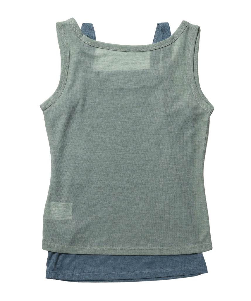 sqnz sheer layered tank / レディース シアー レイヤード ピスネーム メタルプレート タンクトップ クルーネック グリーン