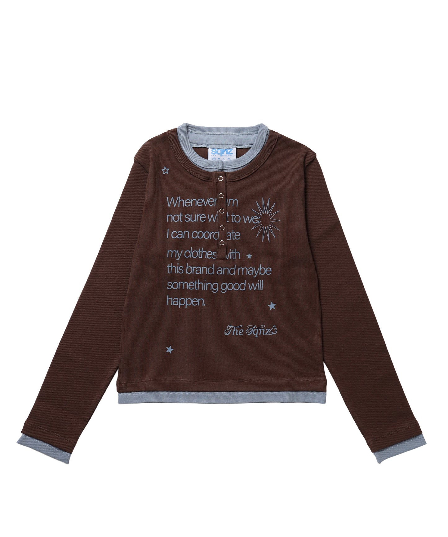 ≪予約商品≫※WEB限定 / バイカラーヘンリーネック長袖T / sqnz fake layered henley star l/s tee ブラウン