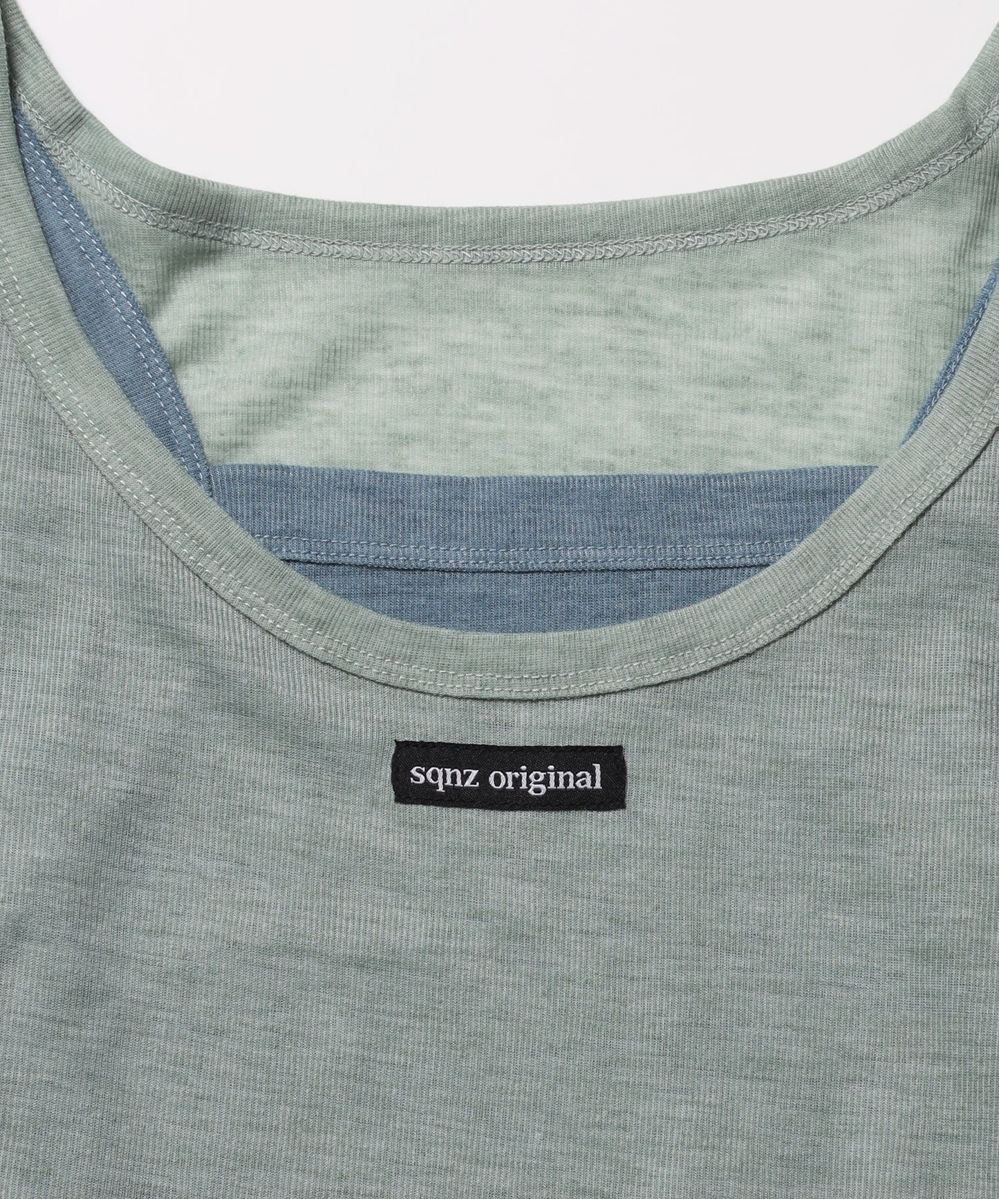 sqnz sheer layered tank / レディース シアー レイヤード ピスネーム メタルプレート タンクトップ クルーネック グリーン