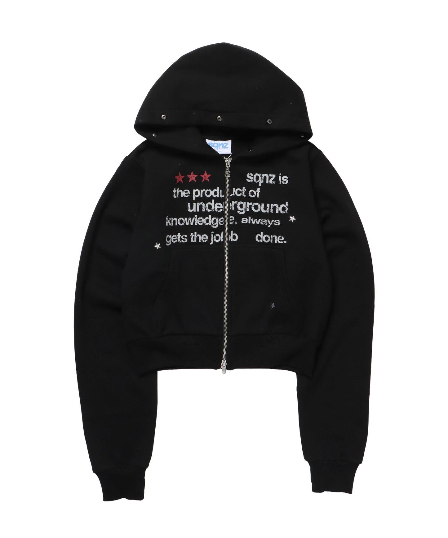 sqnz fur zip pk / レディース ファー ジップパーカー 加工 裏起毛 短丈 ダブルジップ ブラック