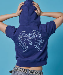 sqnz pearl short sleeve zip p/k / 半袖 ジップパーカー ダブルジップ 裏毛 フーディ プリント ダークネイビー