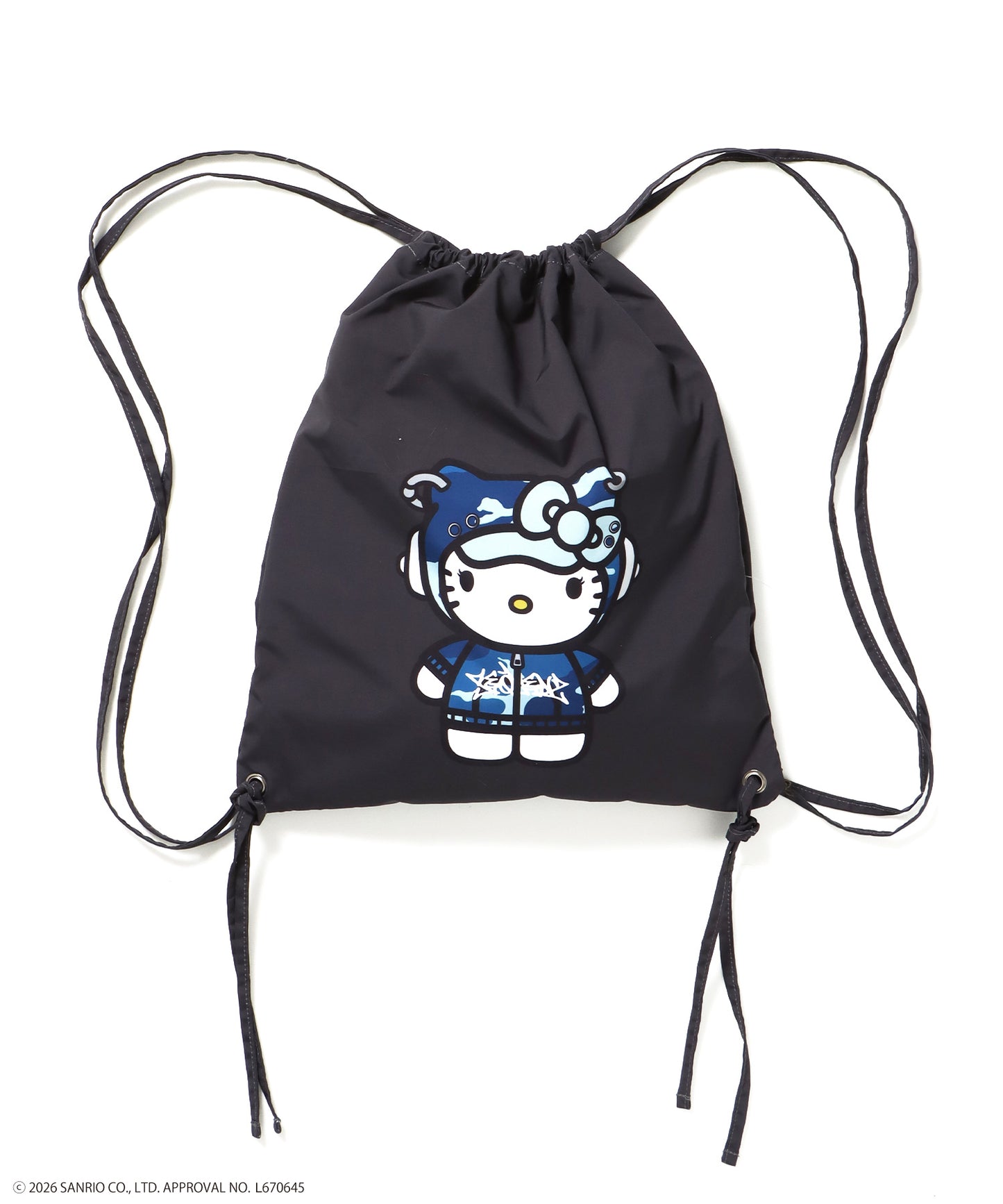 HK KITTY DAILY KNAPSACK / ナップサック バック 雑貨 ２WAY プリント リバーシブル ユニセックス ブラック