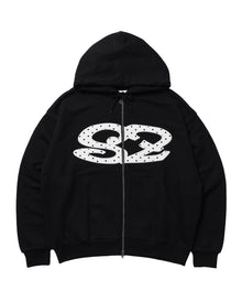 ≪予約商品≫※WEB限定 / アソートまたぎジップパーカー / sqnz logo applique zip p/k ブラック