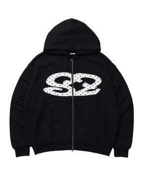 ※WEB限定 / アソートまたぎジップパーカー / sqnz logo applique zip p/k ブラック