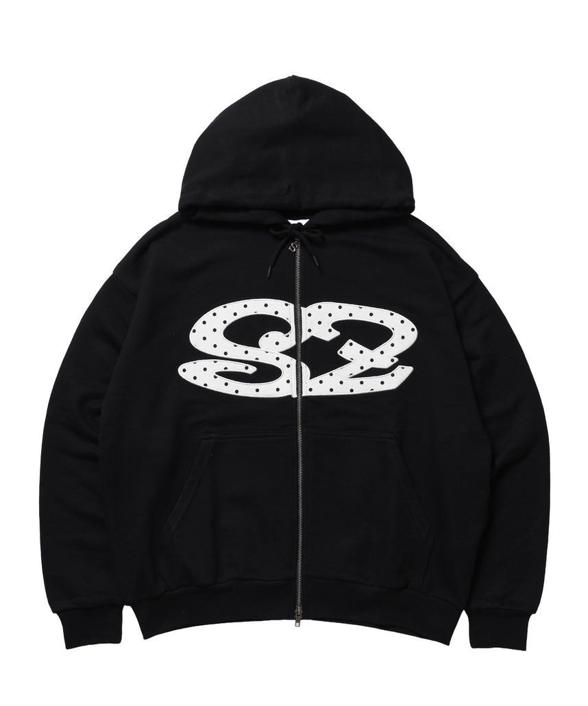 ≪予約商品≫※WEB限定 / アソートまたぎジップパーカー / sqnz logo applique zip p/k ブラック