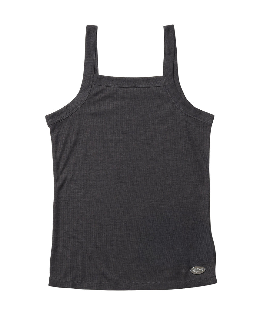 sqnz sheer layered tank / レディース シアー レイヤード ピスネーム メタルプレート タンクトップ クルーネック ライトピンク