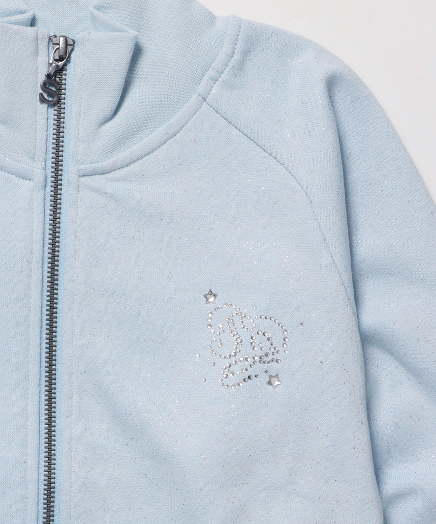 sqnz glitter zip top / グリッター ダブルジップ ジップスウェット 裏起毛 ラインストーン 【セットアップ着用可能】 スカイブルー
