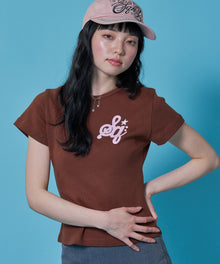 ※WEB限定 / レディースワンポイントロゴ半袖Tシャツ / sqnz logo compact tee ブラウン