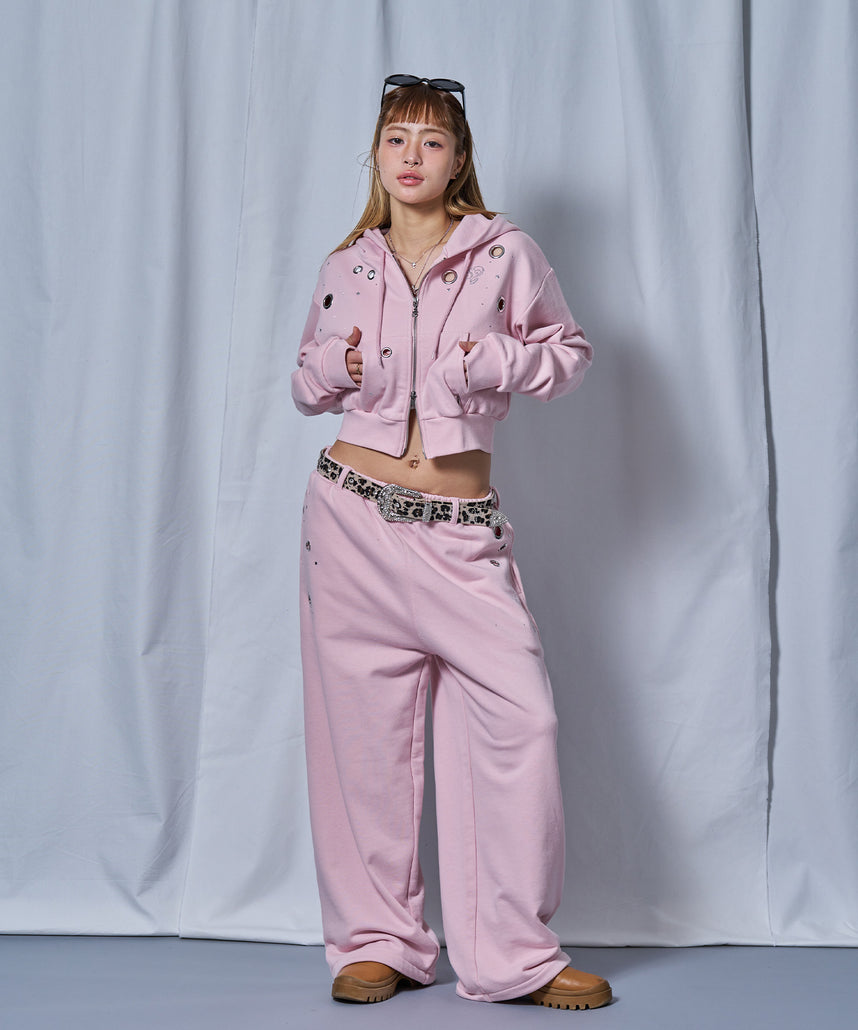 ゆめページ sqnz（エスキュンズ）】sqnz rhinestone & eyelet zip p/k / ジップ