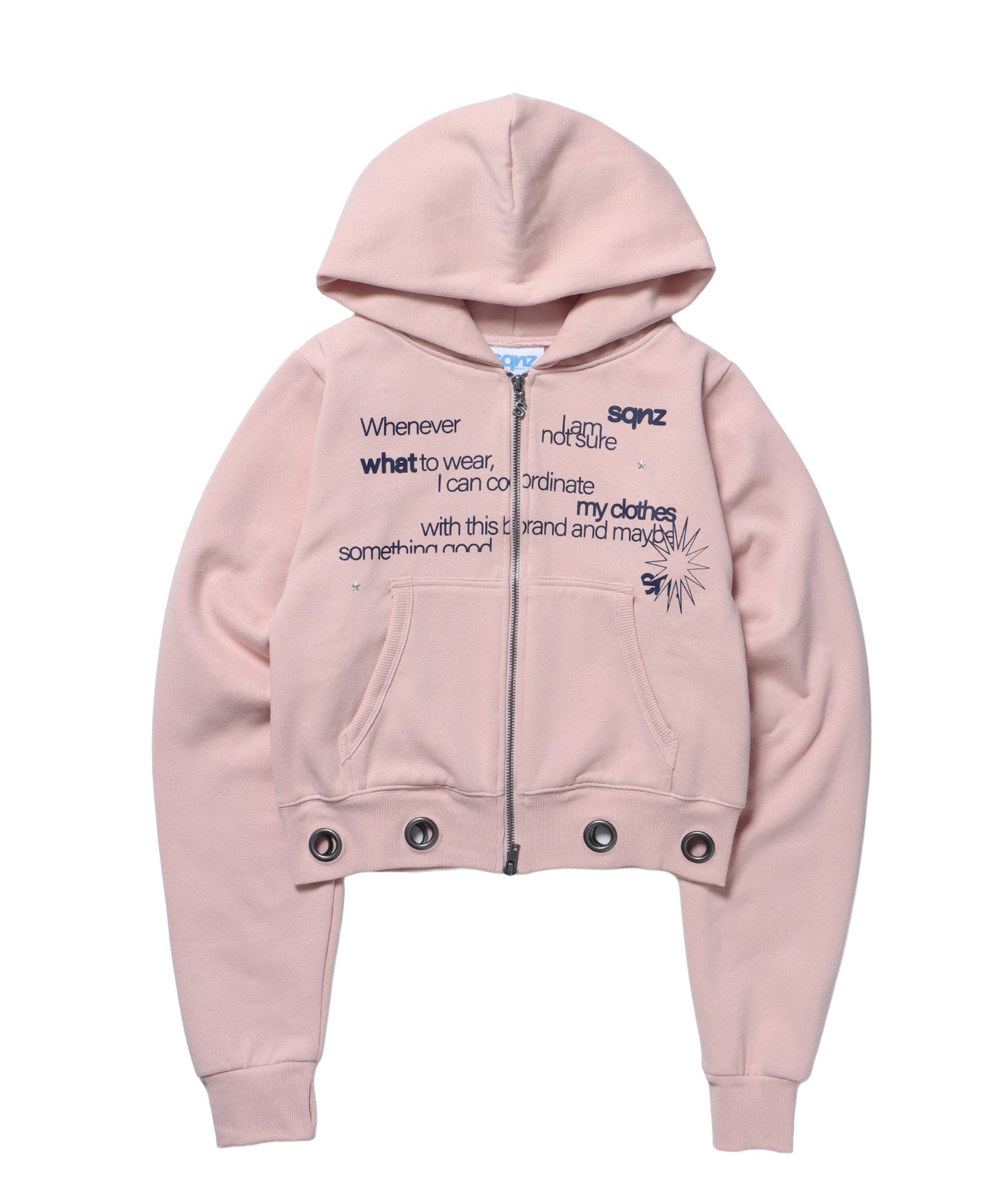 sqnz eyelet fit zip pk / レディース ジップパーカー フーディ ハトメ スタッズ ダフルジップ 裏起毛≪SET UP着用可能≫ ピンク