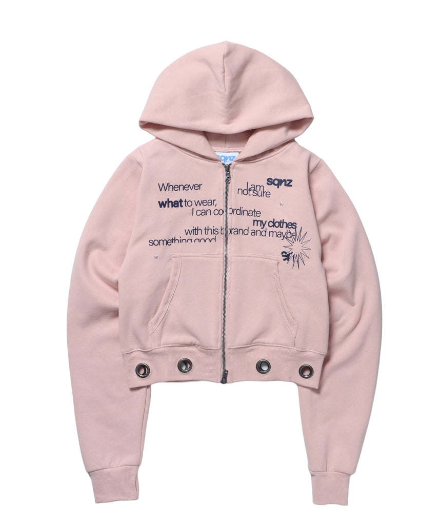 sqnz eyelet fit zip pk / レディース ジップパーカー フーディ ハトメ スタッズ ダフルジップ 裏起毛≪SET UP着用可能≫ ピンク