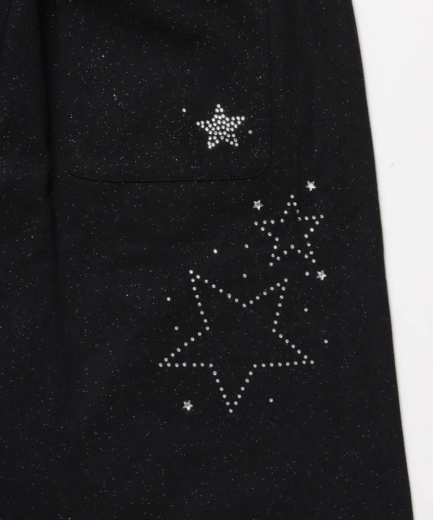 sqnz glitter sweat pants / グリッター スウェットパンツ ラインストーン ドローストリング ポケット 裏起毛 【セットアップ着用可能】 ブラック