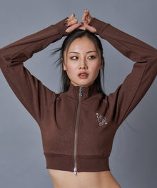 ※WEB限定 / レディースグリッタージップスウェット / sqnz glitter zip top モカ