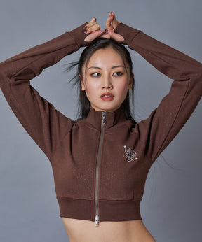 ※WEB限定 / レディースグリッタージップスウェット / sqnz glitter zip top モカ