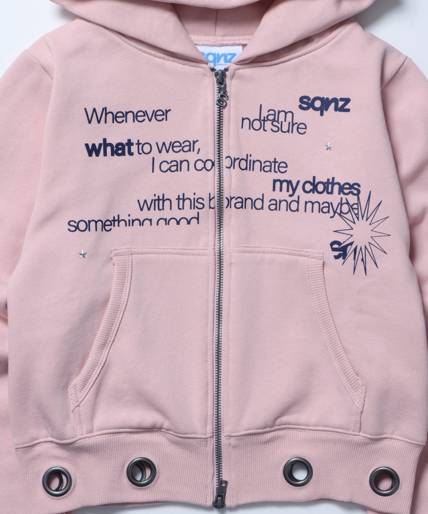 sqnz eyelet fit zip pk / レディース ジップパーカー フーディ ハトメ スタッズ ダフルジップ 裏起毛≪SET UP着用可能≫ ピンク