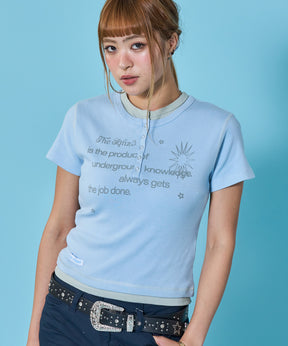≪予約商品≫※WEB限定 / フェイクレイヤード / バイカラーヘンリーネック半袖T /sqnz fake layered henley star tee ライトブルー