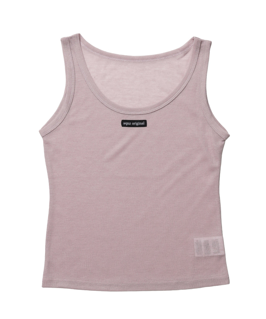 sqnz sheer layered tank / レディース シアー レイヤード ピスネーム メタルプレート タンクトップ クルーネック ライトピンク