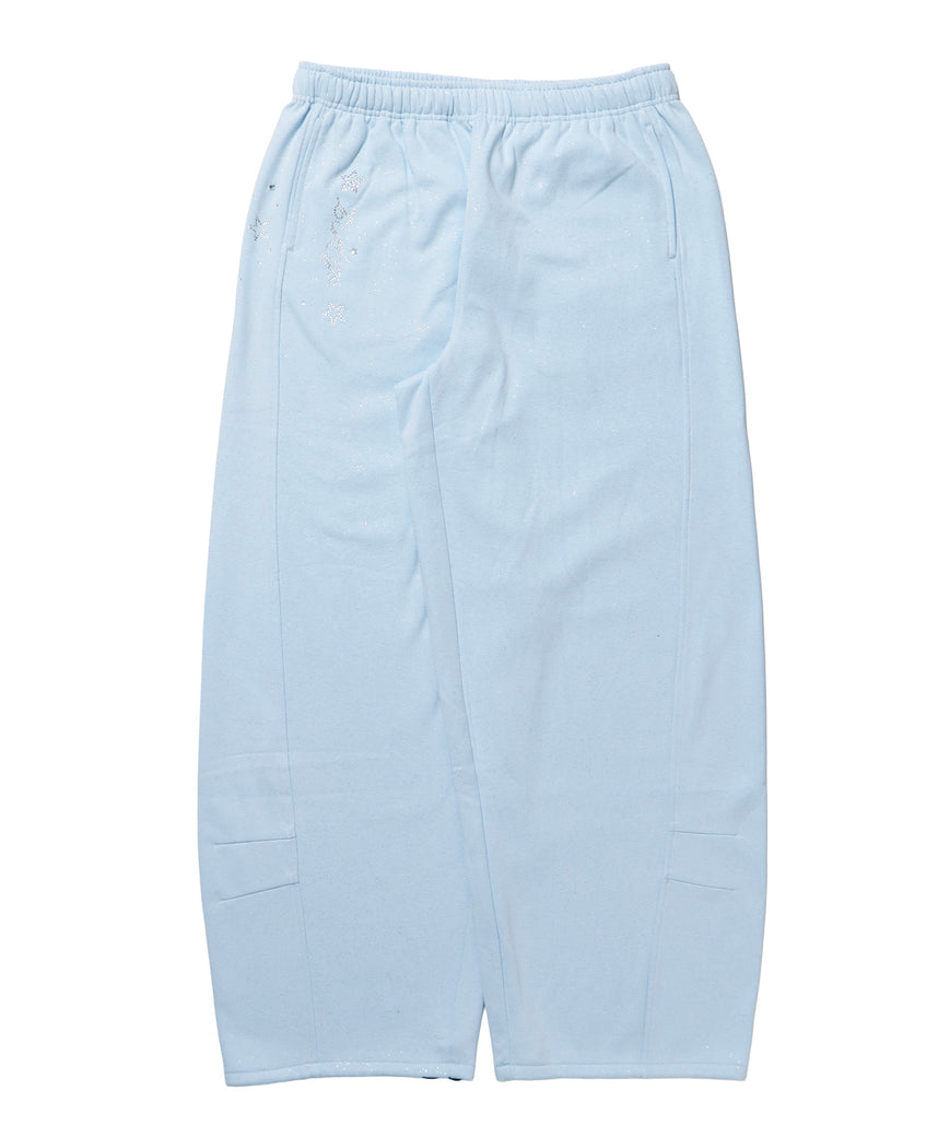 sqnz glitter sweat pants / グリッター スウェットパンツ ラインストーン ドローストリング ポケット 裏起毛 【セットアップ着用可能】 スカイブルー
