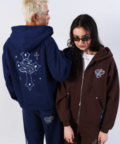 SEQUENZ（シークエンズ）】CROSS RHINE STONE ZIP P/K / パーカー