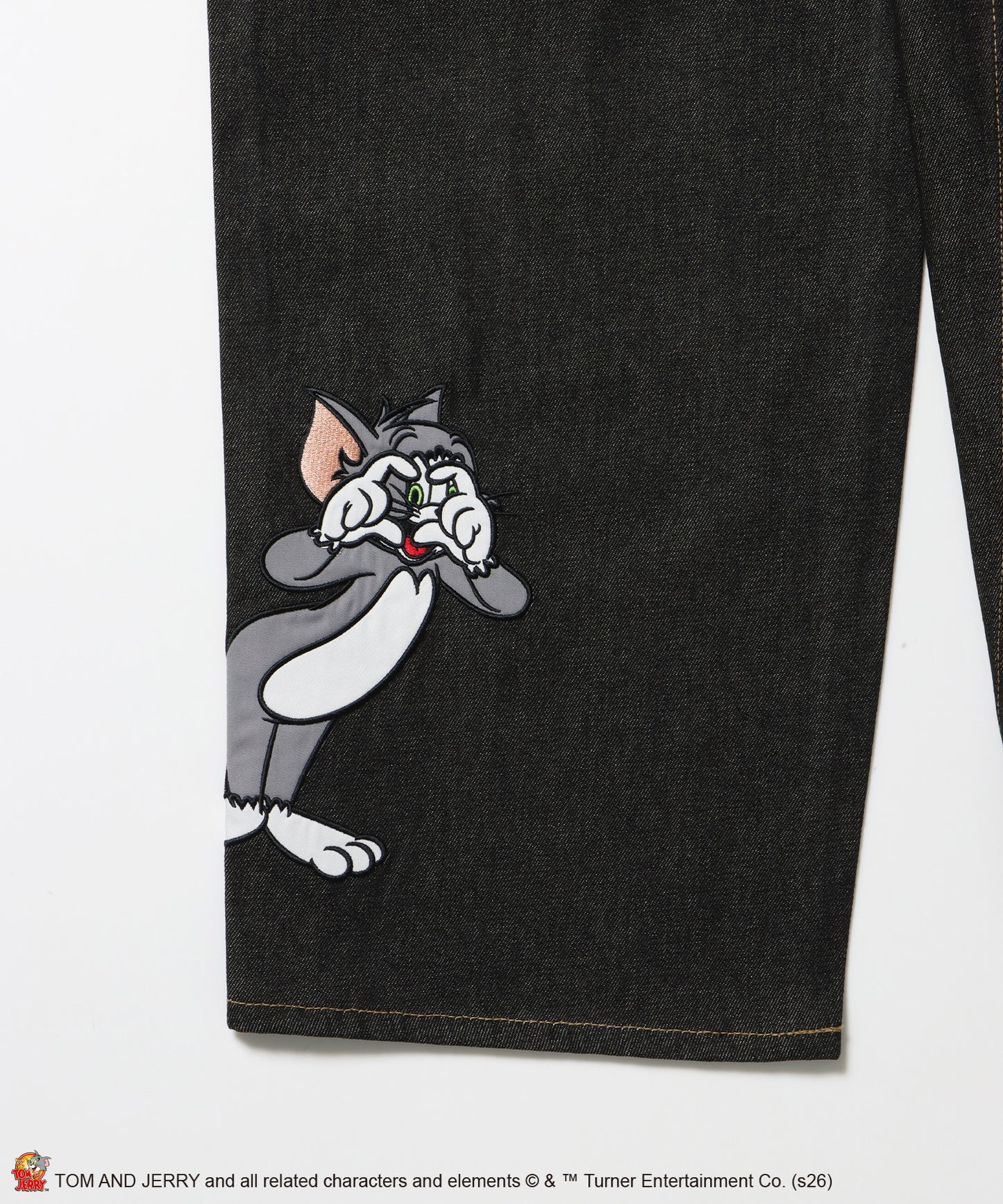 TJ JERRY AND TUFFY LOOSE DENIM / トムとジェリー デニム ワイド パンツ ボトムス 刺繍 加工 リジッド ワッペン ブラック系その他