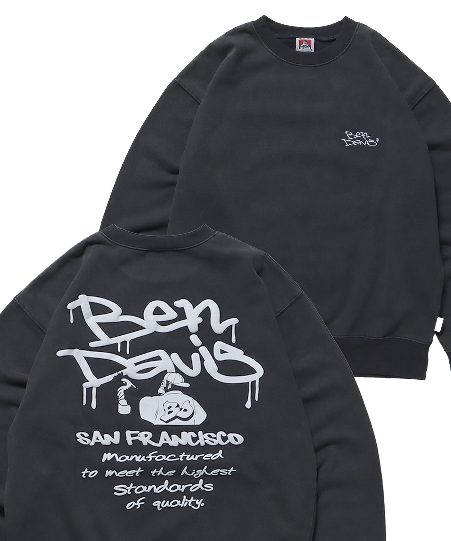 DRIP LOGO HARDWASH CREW / ロゴ ビッグ スウェット プルオーバー ヴィンテージ加工 チャコール