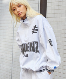 90`s FLAVA HALF ZIP SWEAT / ナンバリング ブロークコア オーバーサイズ レトロ 裏起毛 アッシュグレー ≪SET UP着用可能≫