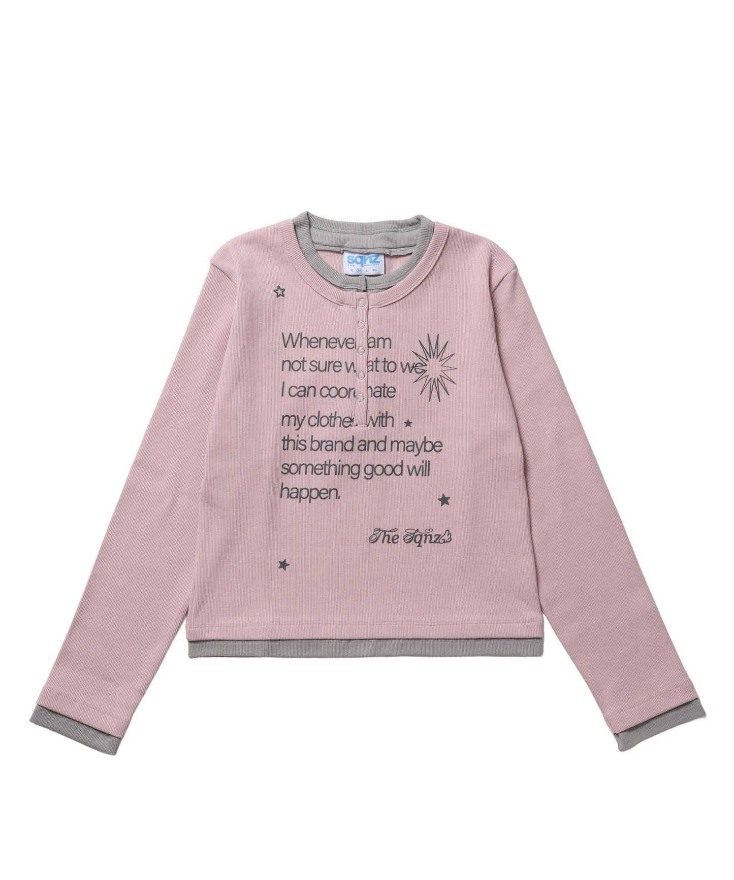 ≪予約商品≫※WEB限定 / バイカラーヘンリーネック長袖T / sqnz fake layered henley star l/s tee ペールピンク