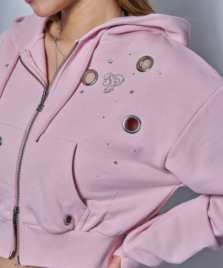 sqnz（エスキュンズ）】sqnz rhinestone & eyelet zip p/k / ジップ