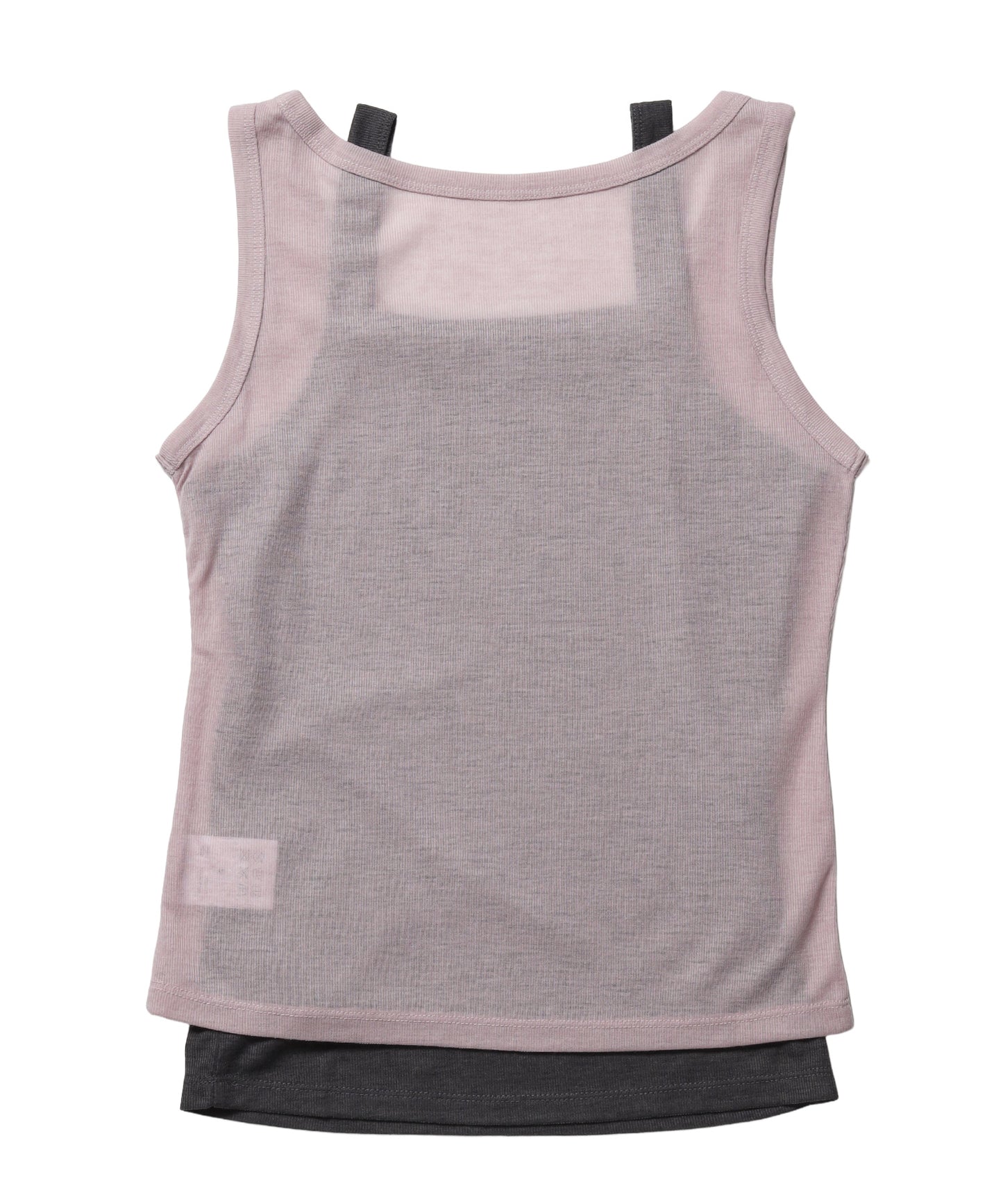 sqnz sheer layered tank / レディース シアー レイヤード ピスネーム メタルプレート タンクトップ クルーネック ライトピンク