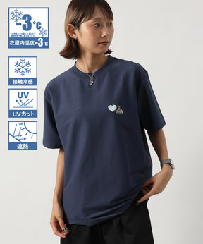 COOLER GORILLA EMB TEE / 接触冷感 オーバーサイズ 半袖 Tシャツ クルーネック 刺繍 ワンポイント プリント ユニセックス ネイビー