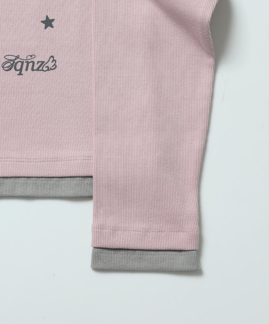 ≪予約商品≫※WEB限定 / バイカラーヘンリーネック長袖T / sqnz fake layered henley star l/s tee ペールピンク