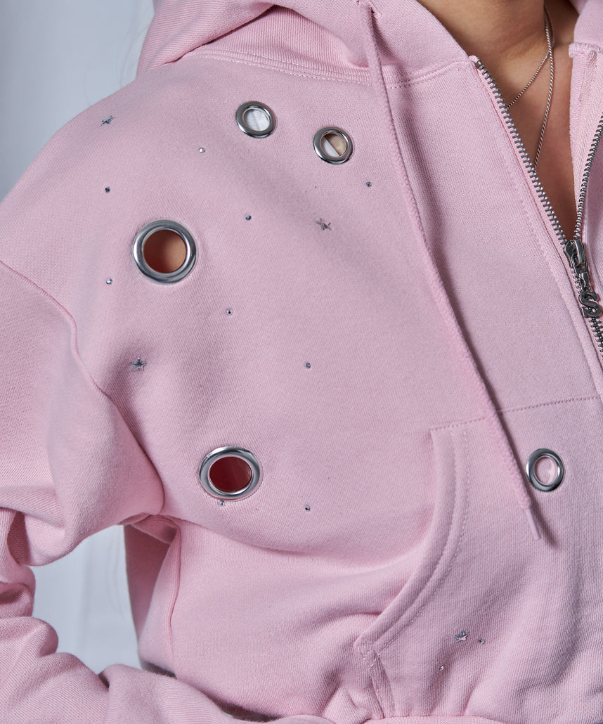 sqnz（エスキュンズ）】sqnz rhinestone & eyelet zip p/k / ジップ