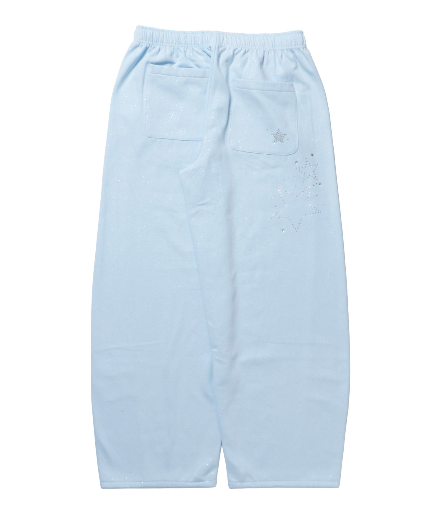 sqnz glitter sweat pants / グリッター スウェットパンツ ラインストーン ドローストリング ポケット 裏起毛 【セットアップ着用可能】 スカイブルー