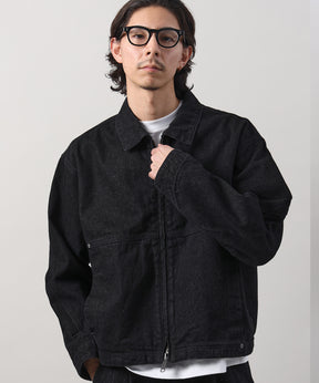 袖切り替えデニムJK / ジャケット デニム ジップ リベット ライトアウター 刺繍【セットアップ対応】 ブラック