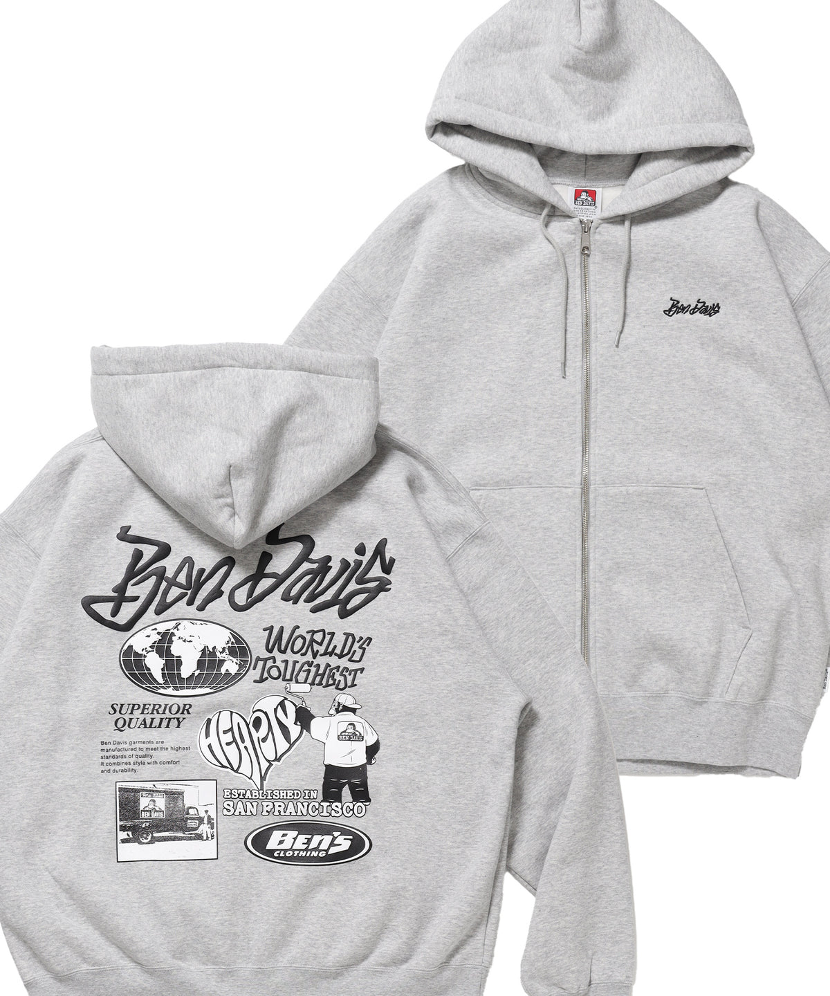 TAGGING ZIP HOODIE / ジップパーカー フード タグ 刺繍 裏起毛 ユニセックス グレー