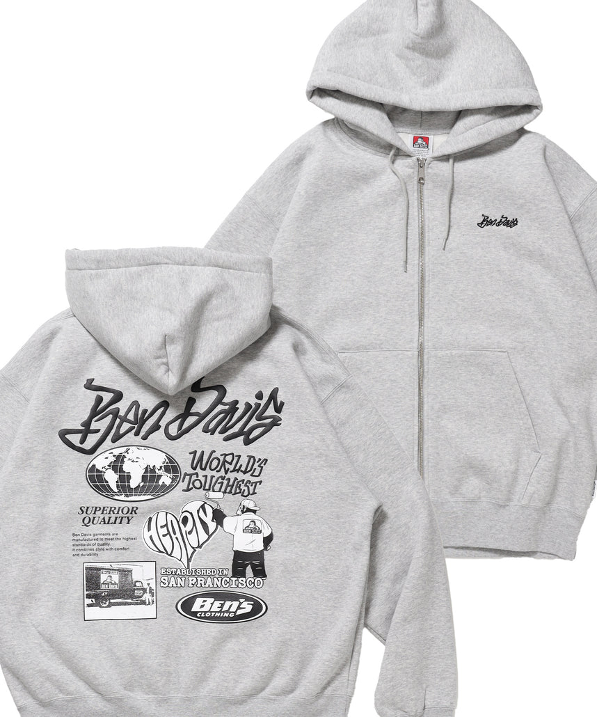 TAGGING ZIP HOODIE / ジップパーカー フード タグ 刺繍 裏起毛 ユニセックス グレー
