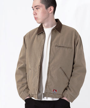 ZIP FRONT TRUCKER JACKET / トラッカージャケット コーデュロイ衿 ショート丈 中綿キルティング アウター ユニセックス サンドベージュ