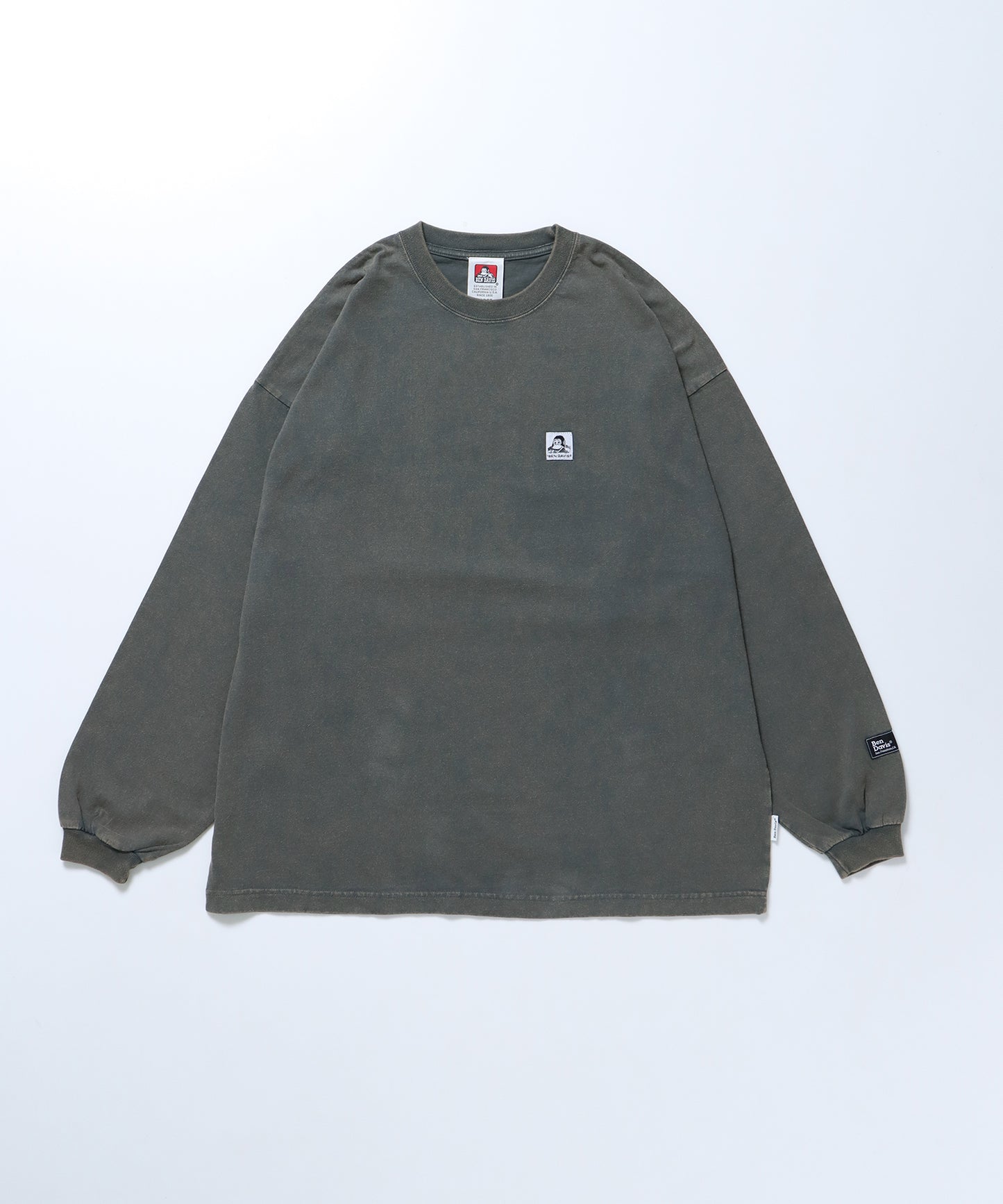 WASHED L/S LABEL TEE WIDE / ブリーチ加工 ロンT 長袖 ライトグレー