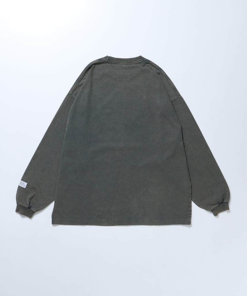 WASHED L/S LABEL TEE WIDE / ブリーチ加工 ロンT 長袖 ライトグレー