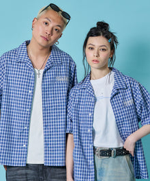 ※WEB限定 / チェック半袖シャツ / sqnz applique check shirts ブルー