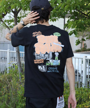 【BEN DAVIS（ベンデイビス）】OVERLAP COOL TEE / Tシャツ 接触冷感 半袖 クルーネック ワンポイント 刺繍 ワンポイント ブラック
