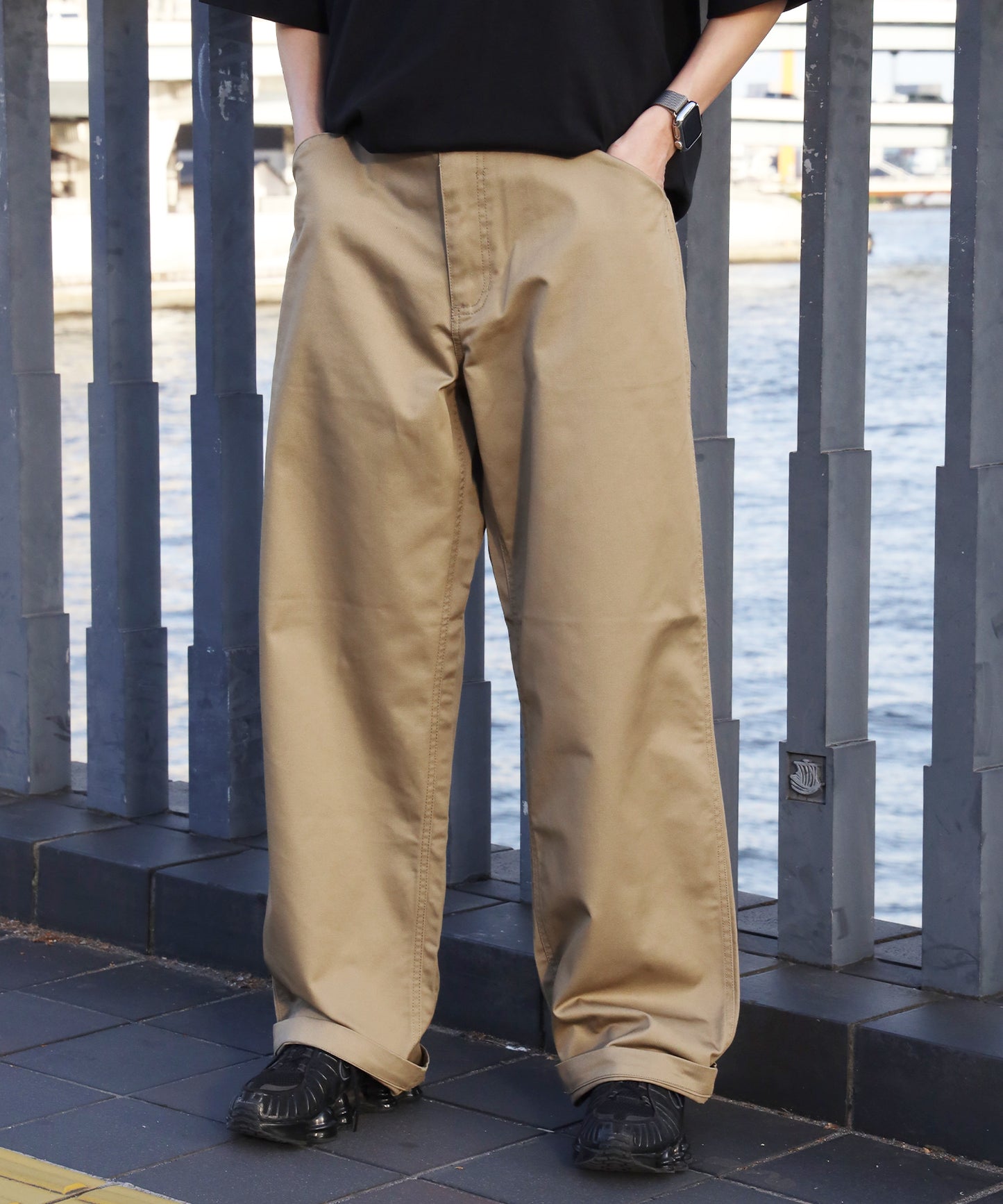 BA01 LITE WORK PANTS / パンツ ボトムス カーブ ワイド ワンポイント ツイル ベージュ