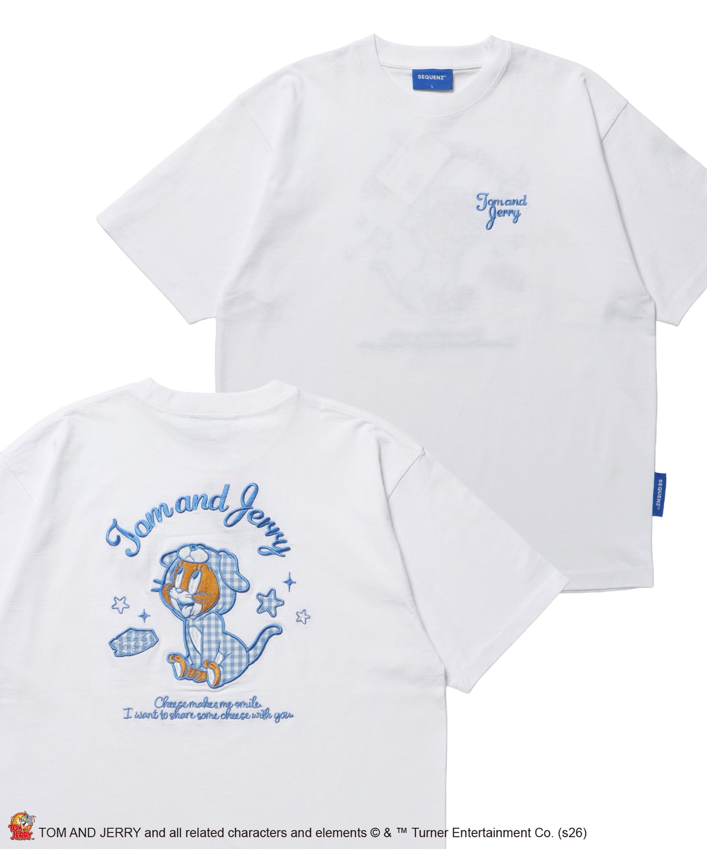 TJ GINGHAM DOG TEE / トムとジェリー 半袖 クルーネック 刺繍 ワンポイント ワッペン ユニセックス オーバーサイズ レイヤード ホワイト