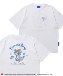 TJ GINGHAM DOG TEE / トムとジェリー 半袖 クルーネック 刺繍 ワンポイント ワッペン ユニセックス オーバーサイズ レイヤード ホワイト